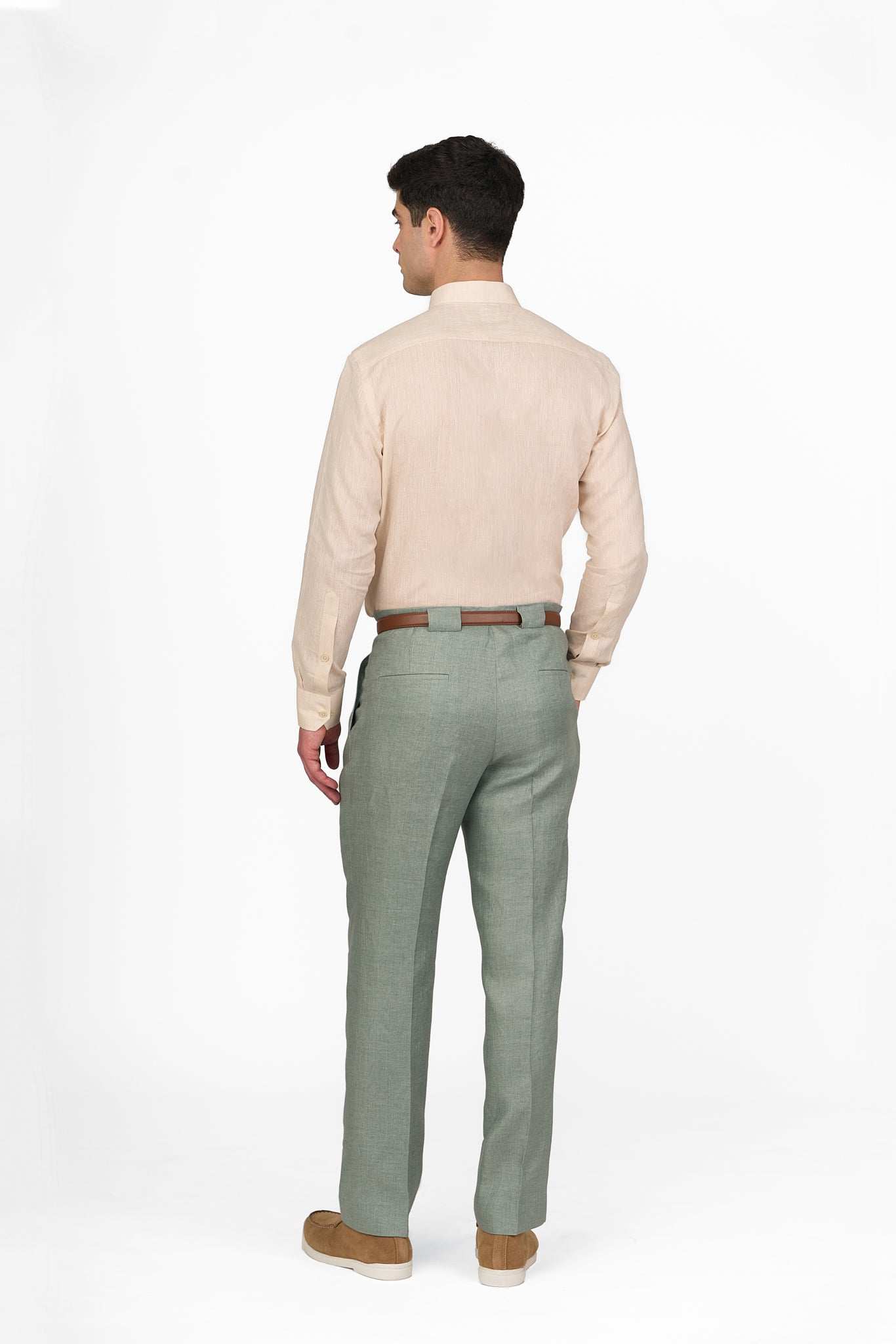 Sage Green Linen Pleated Trousers