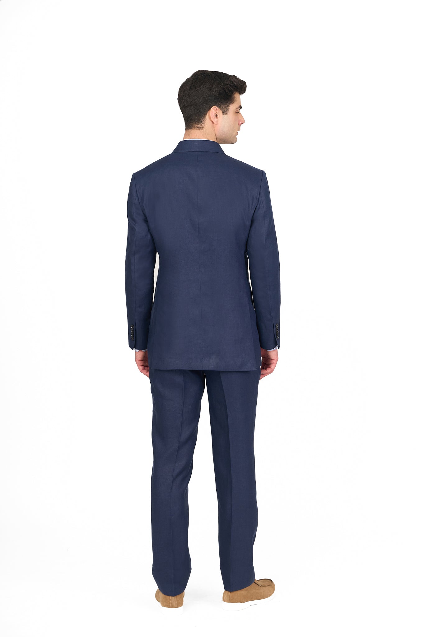 Navy Linen Double Breasted Suit