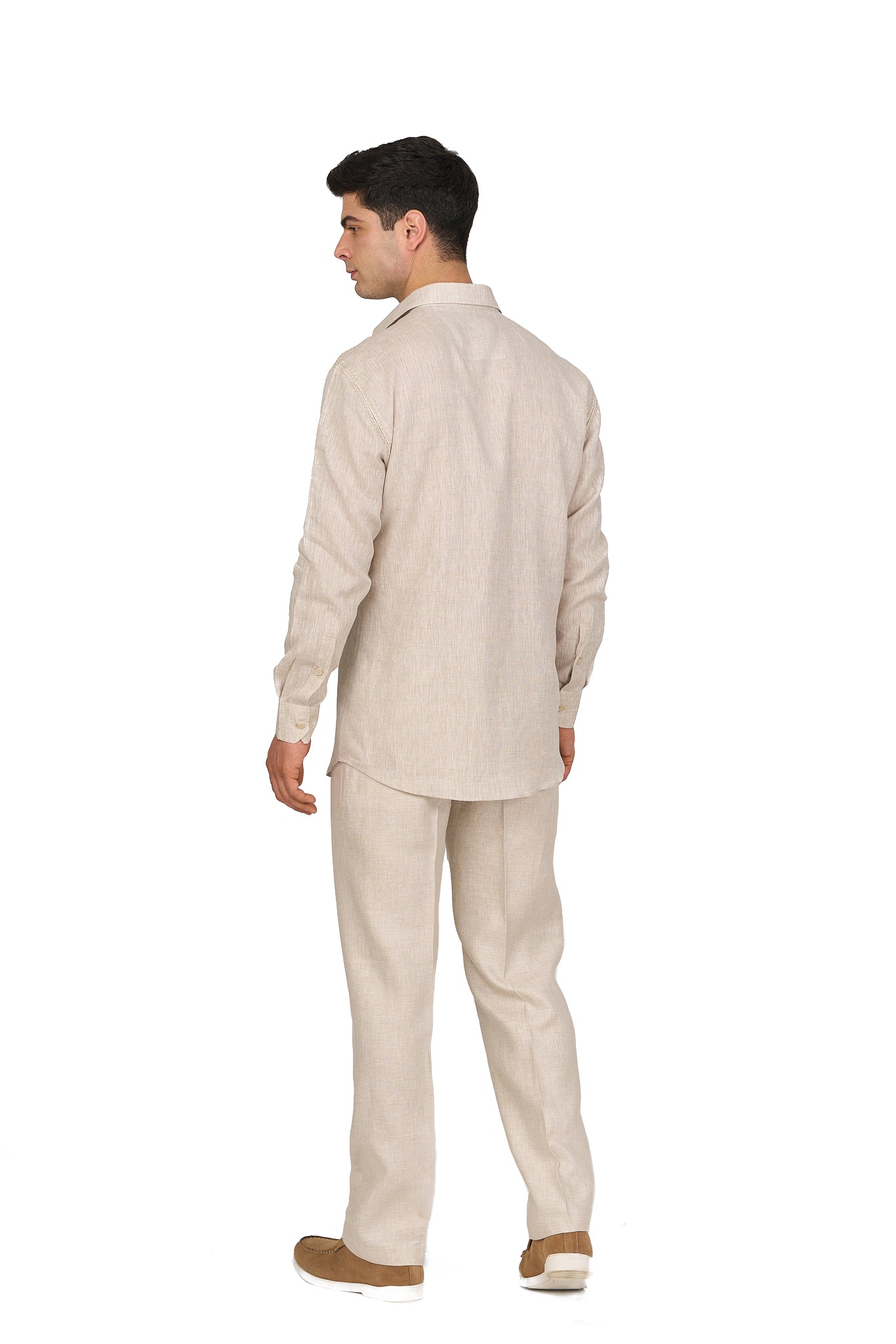 Beige Linen Embroidered Shirt