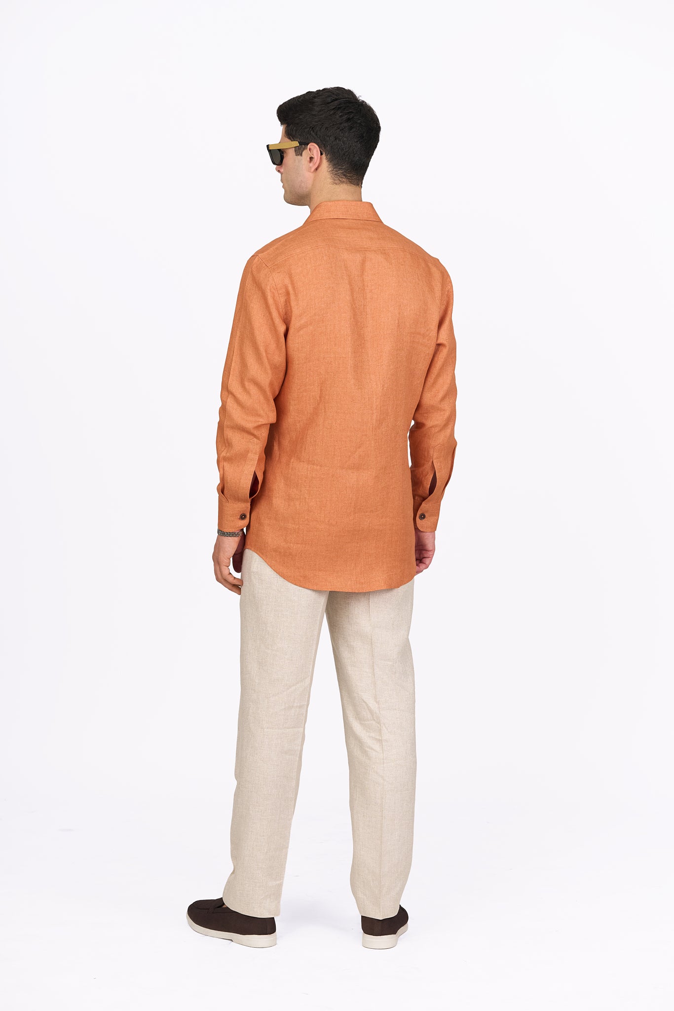 Tangerine Linen Camp Collar Shirt