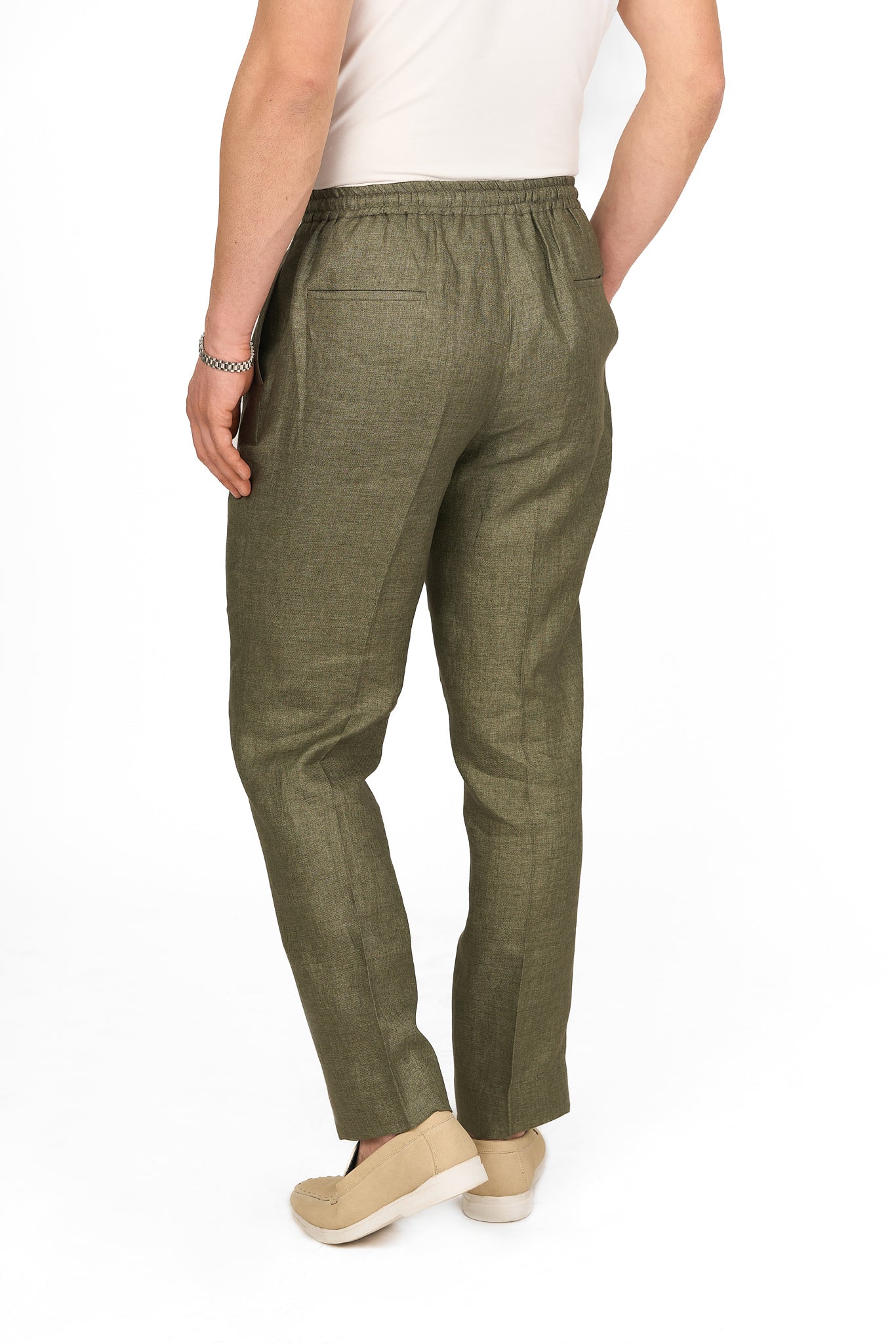 Olive Linen Drawstring Trousers