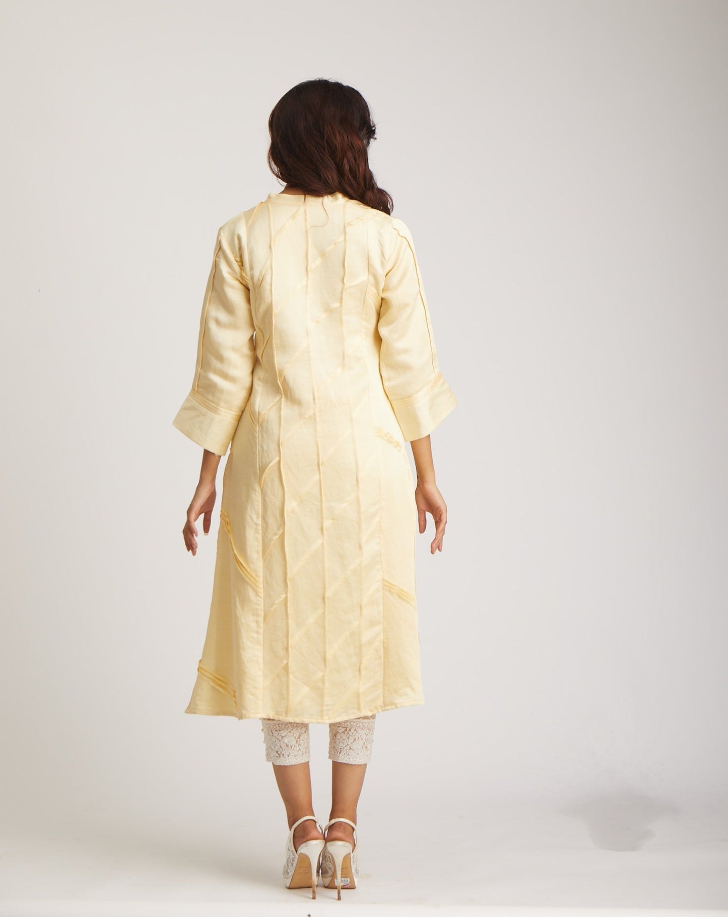 Lemon Icing Diagonal Pin Tuck Kurta