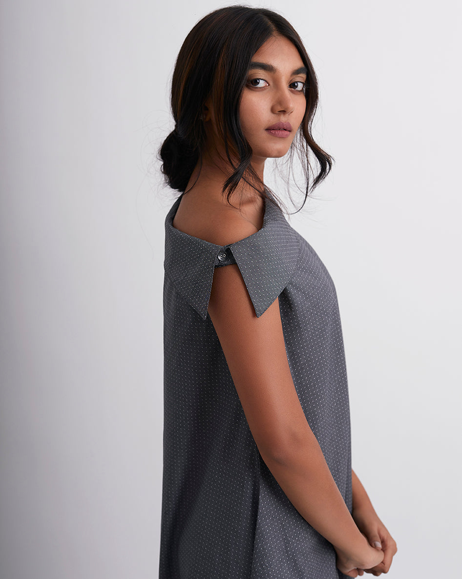 Down From The Clouds Grey Collar Long Dress