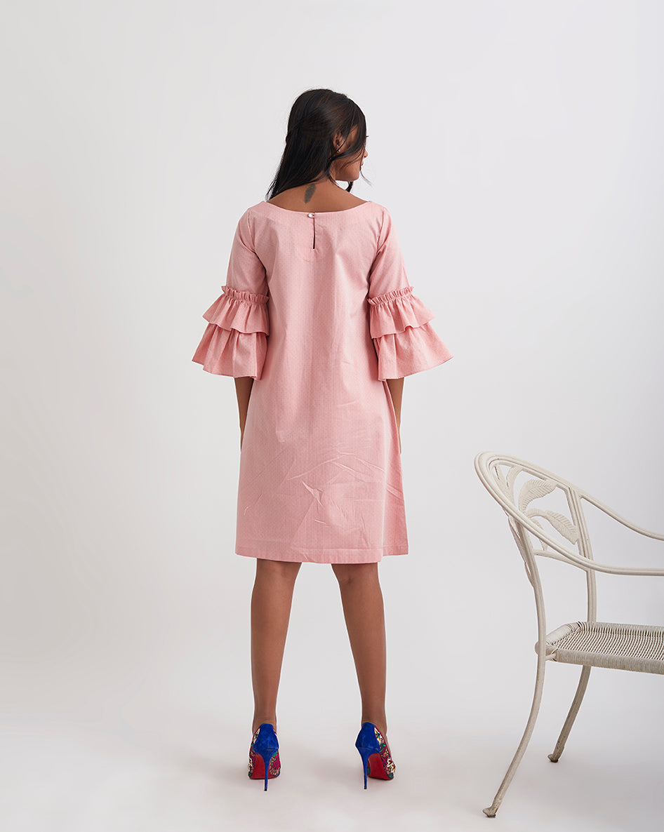 Musk Rose Boat Neck Ruffle Dress