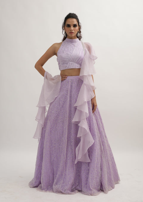 LAVENDULA PLEATED TOP WITH EMBROIDERED SKIRT