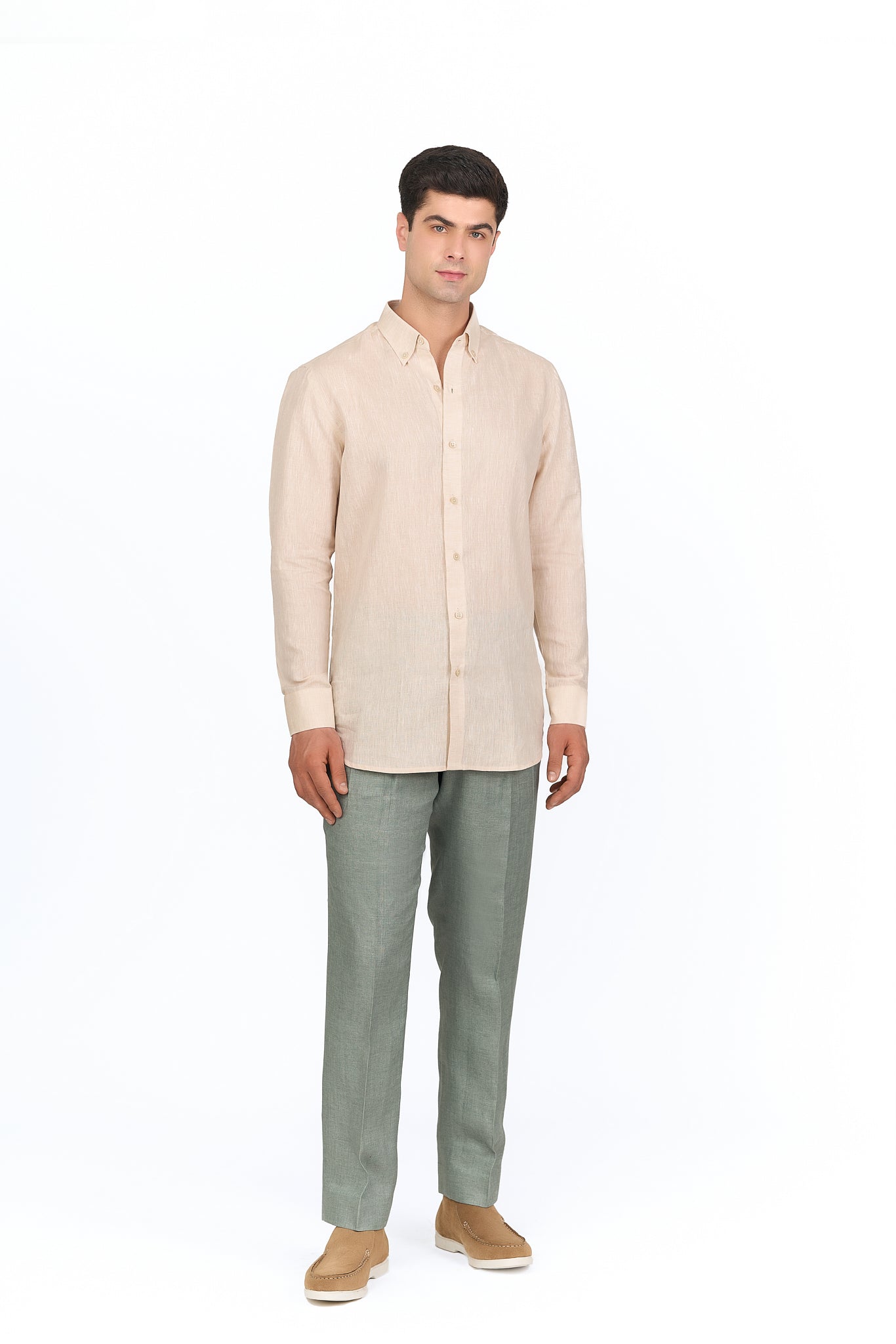 Beige Linen Button-Down Shirt