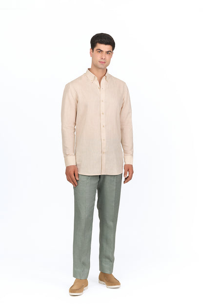 Beige Linen Button-Down Shirt