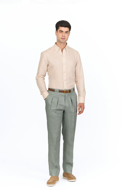 Beige Linen Button-Down Shirt
