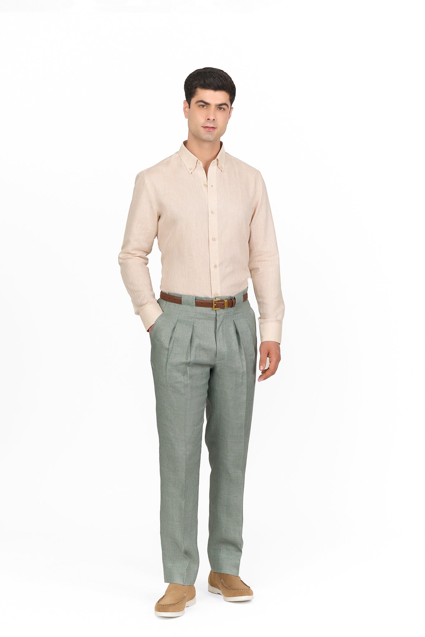Beige Linen Button-Down Shirt