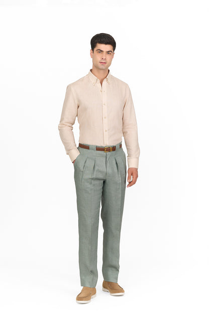 Sage Green Linen Pleated Trousers