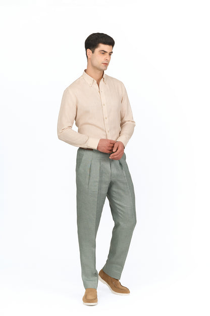 Beige Linen Button-Down Shirt