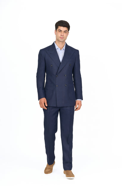 Navy Linen Double-Breasted Suit