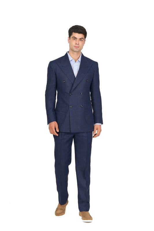 Navy Linen Double Breasted Suit