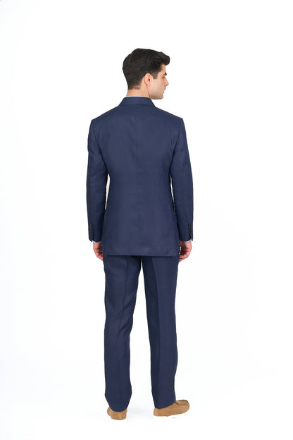 Navy Linen Double-Breasted Suit