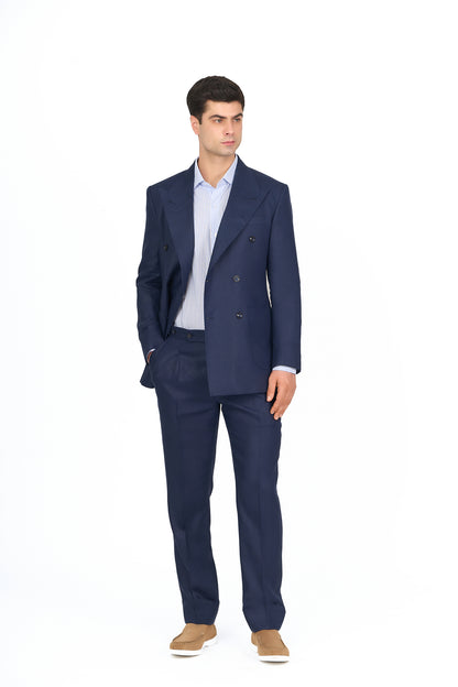 Navy Linen Double-Breasted Suit