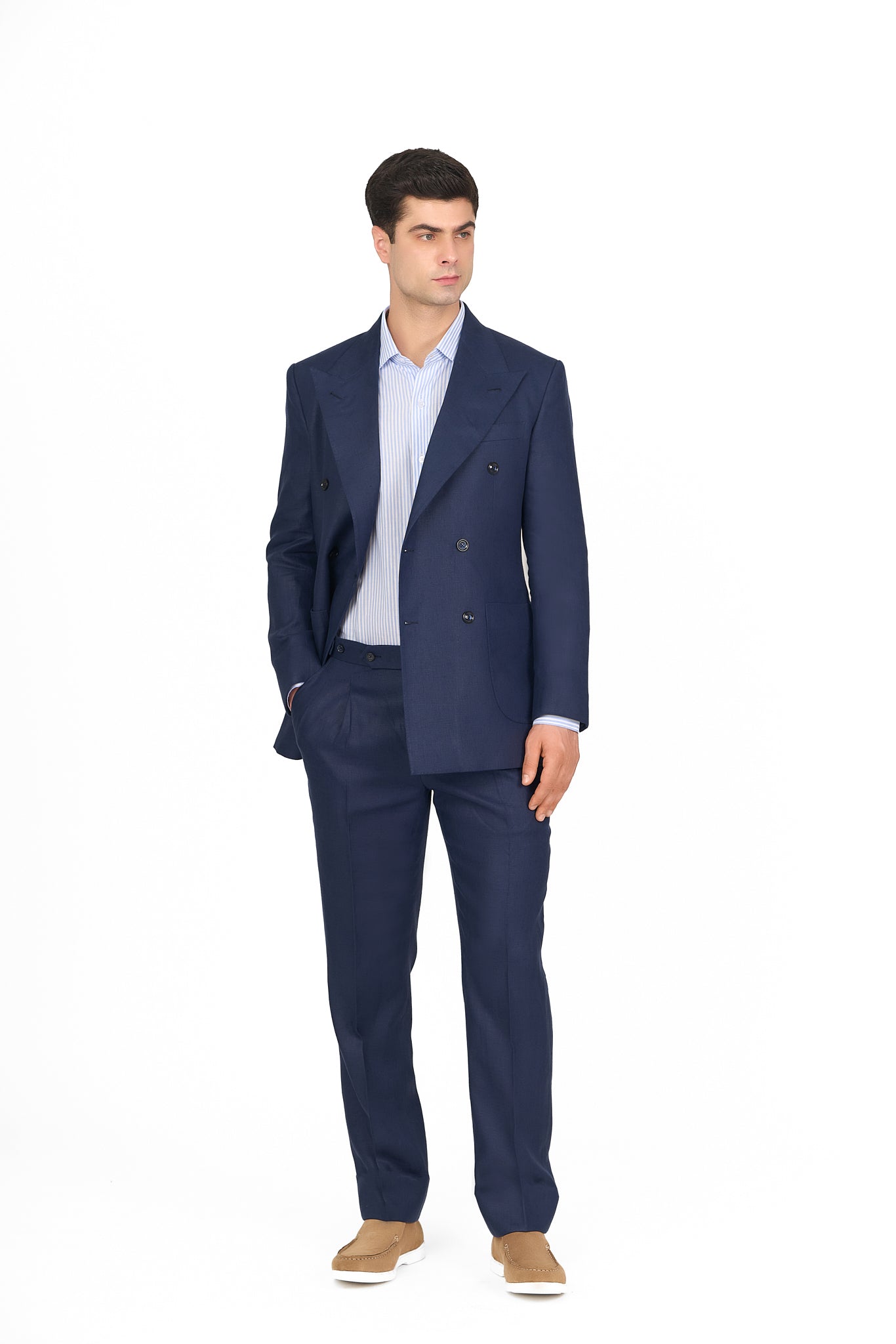 Navy Linen Double Breasted Suit