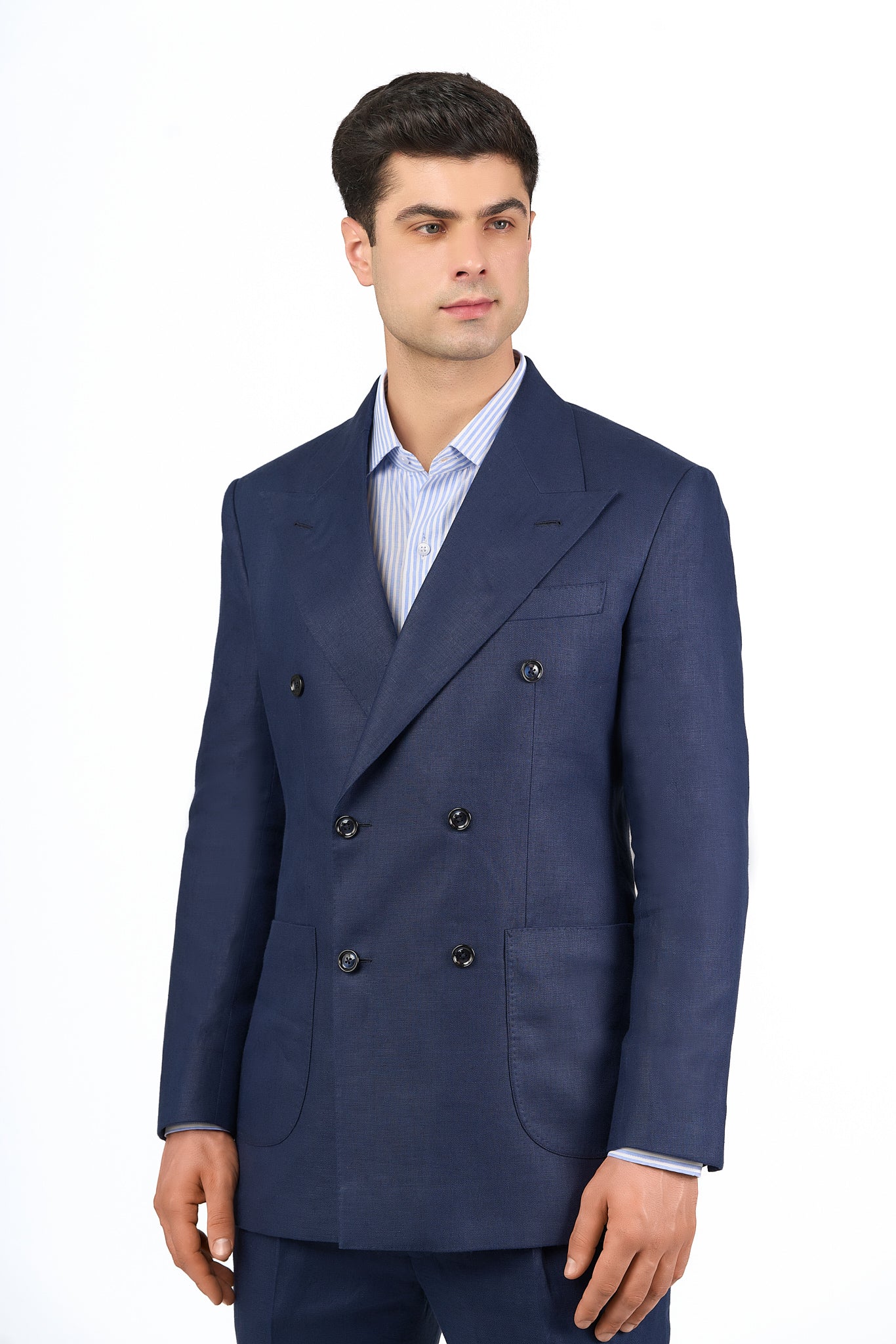 Navy Linen Double-Breasted Suit