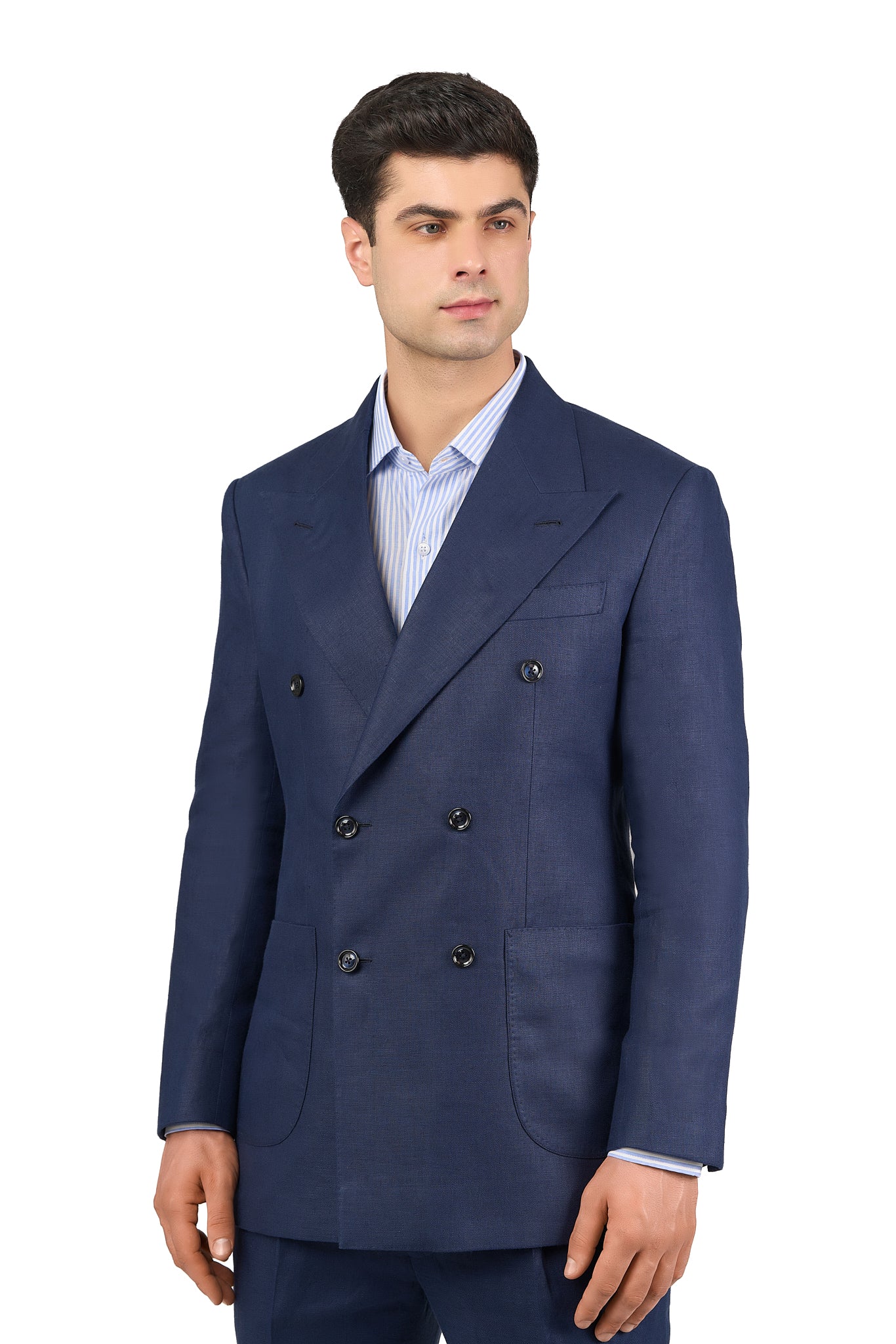 Navy Linen Double Breasted Suit