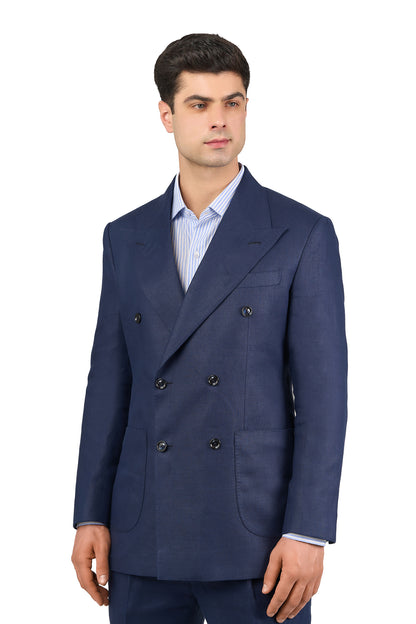 Navy Linen Double Breasted Suit