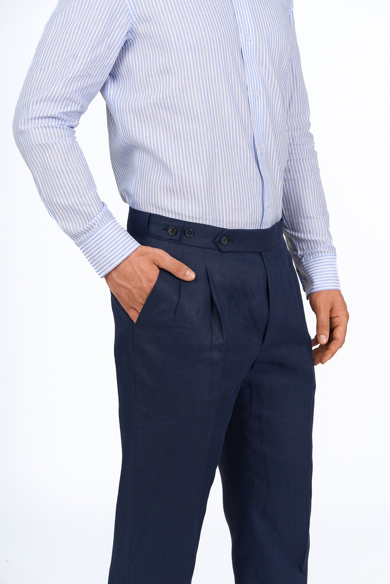 Navy Linen Double-Breasted Suit