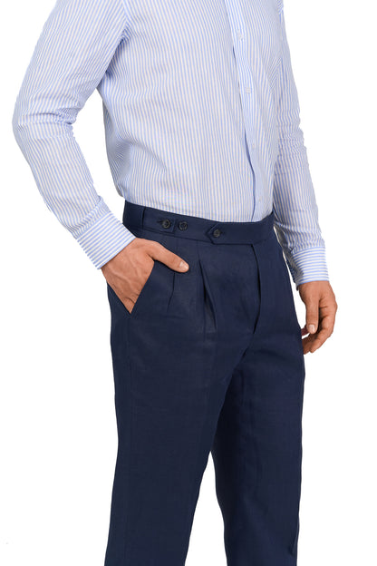 Navy Linen Double Breasted Suit
