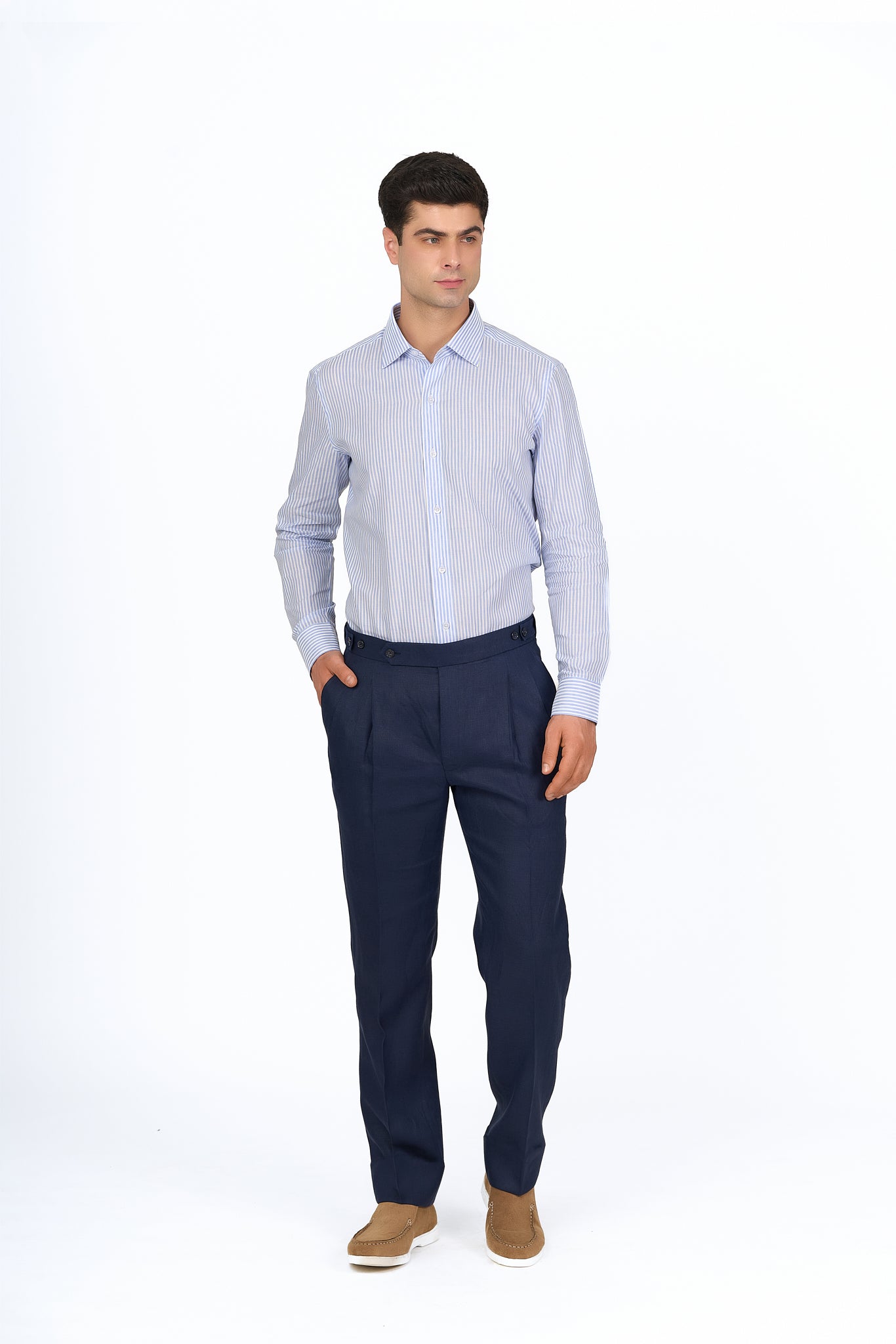 Navy Linen Double-Breasted Suit