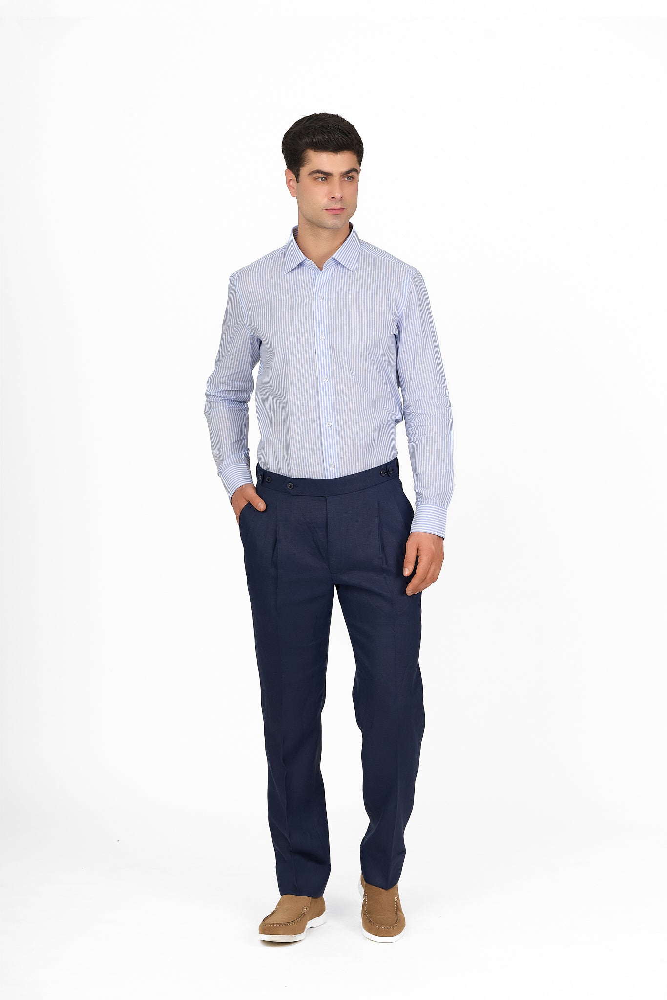 Navy Linen Double Breasted Suit