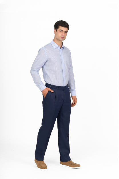 Navy Linen Tailored Trousers