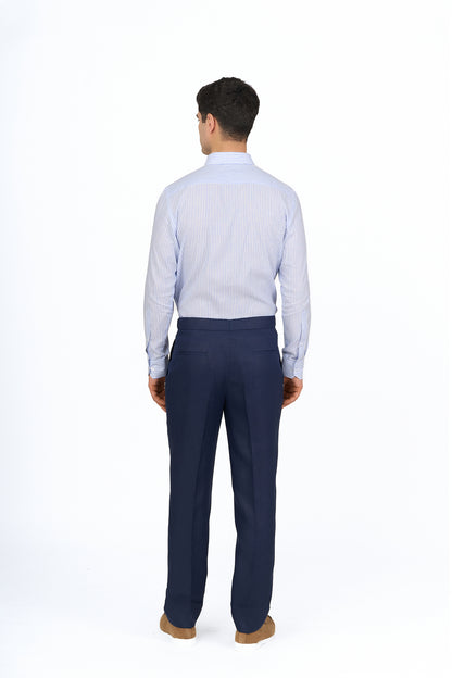 Navy Linen Double-Breasted Suit
