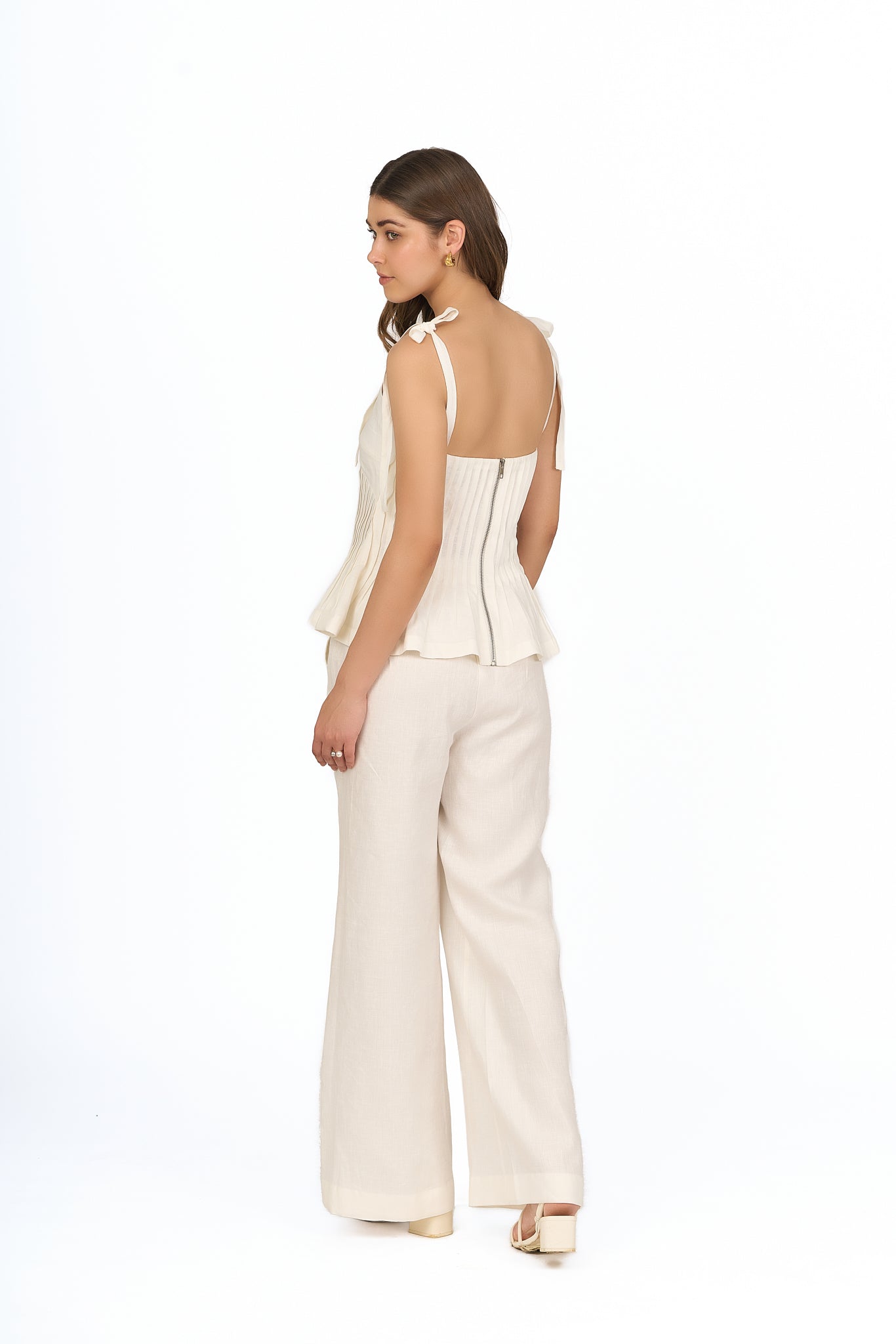 Ivory Pintuck Peplum Linen Top