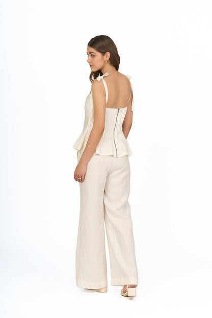 Ivory Pintuck Peplum Linen Top