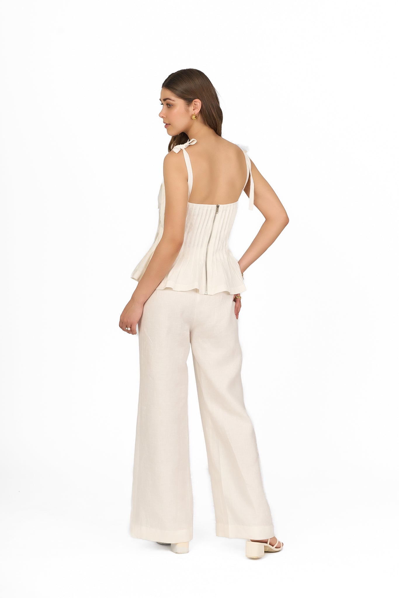 Ivory Pintuck Peplum Linen Top