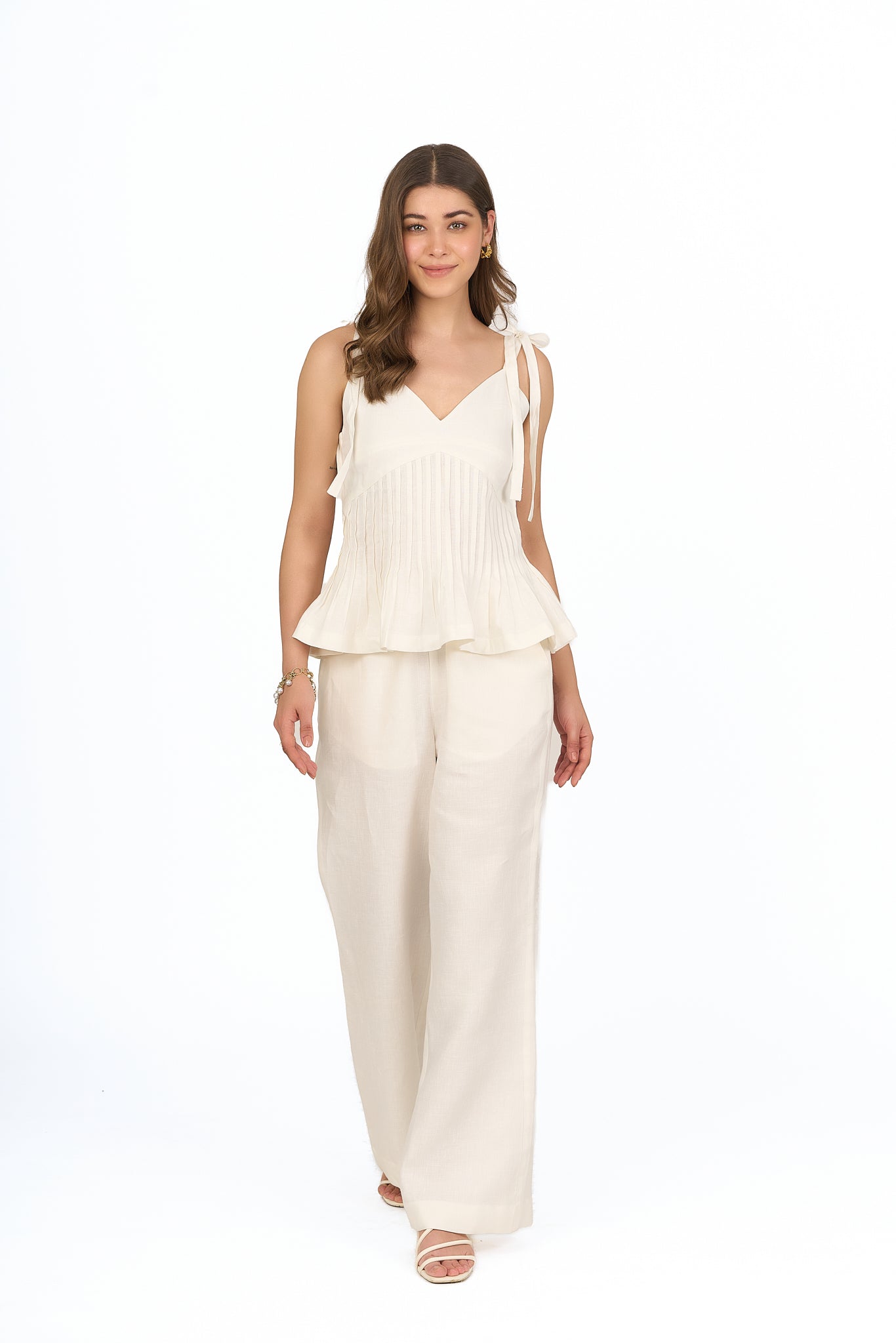 Ivory Pintuck Peplum Linen Top