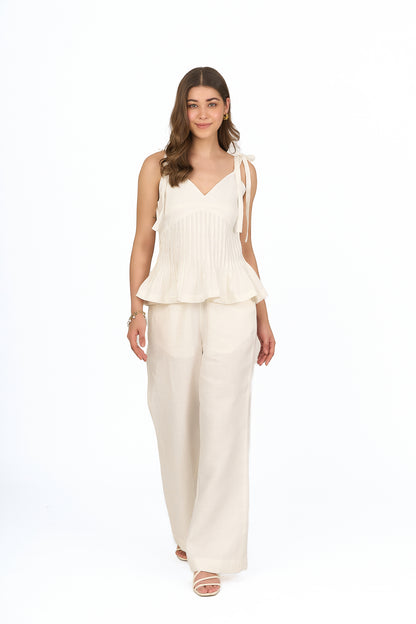 Ivory Pintuck Peplum Linen Top