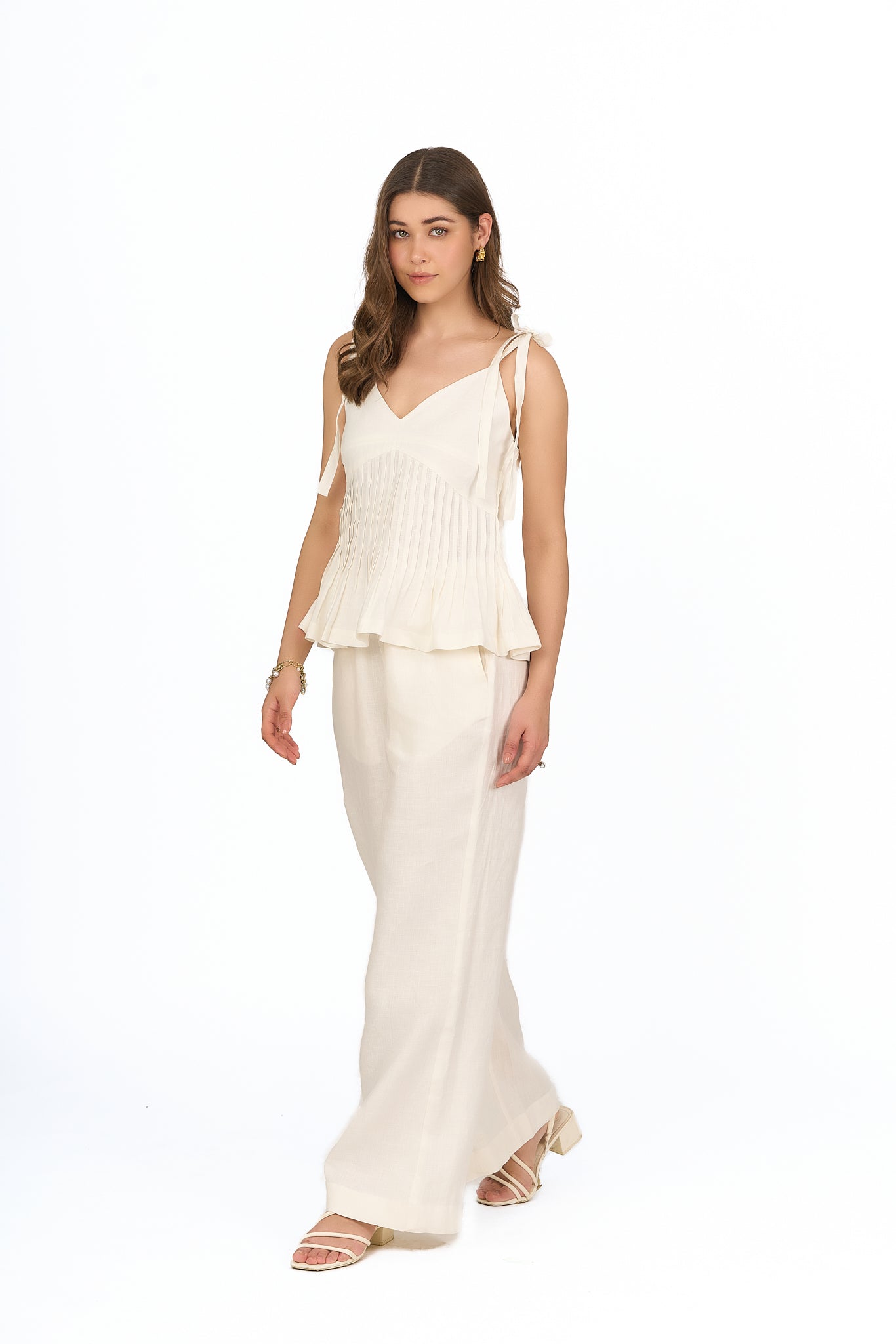 Ivory Pintuck Peplum Linen Top