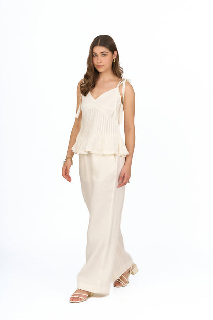 Ivory Pintuck Peplum Linen Top