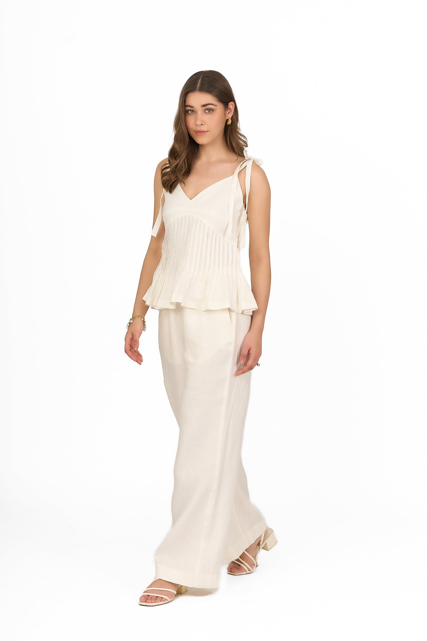 Ivory Pintuck Peplum Linen Top