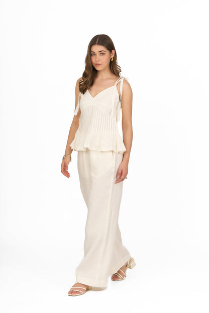 Ivory Pintuck Peplum Linen Top