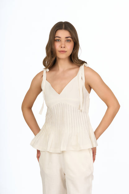 Ivory Pintuck Peplum Linen Top