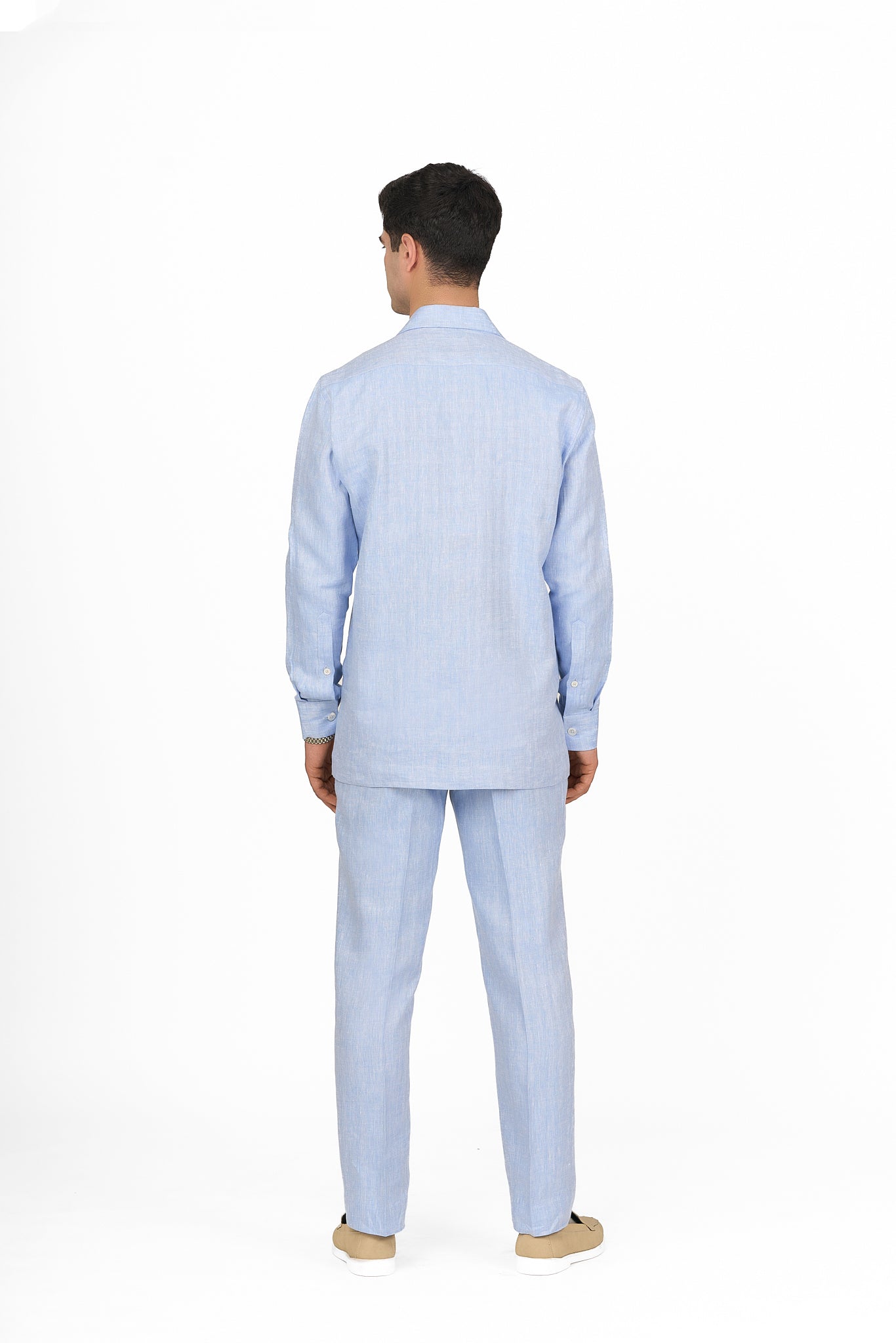 Chambray Light Blue Linen Utility Shirt