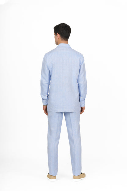 Chambray Light Blue Linen Utility Shirt