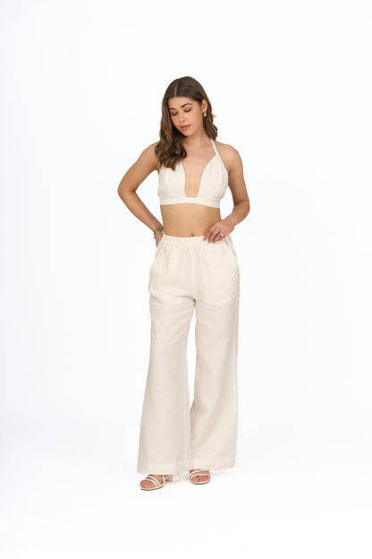 Ivory Halter Neck Linen Bralette