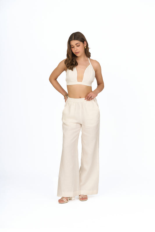 Ivory Elasticated Linen Trousers