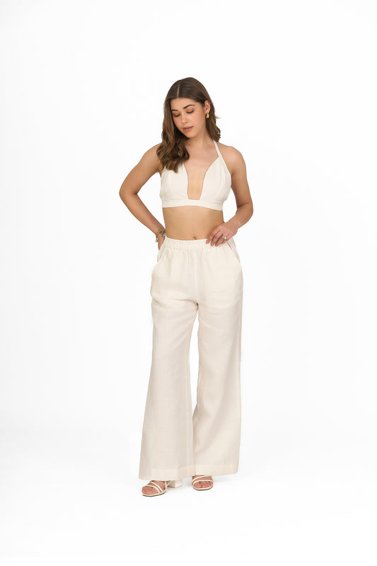 Ivory Halter Neck Linen Bralette