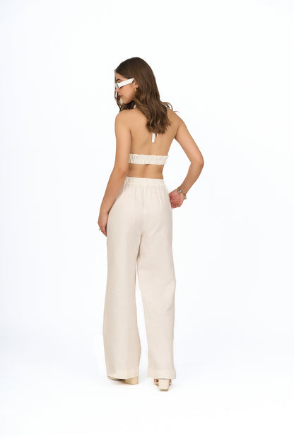 Ivory Elasticated Linen Trousers