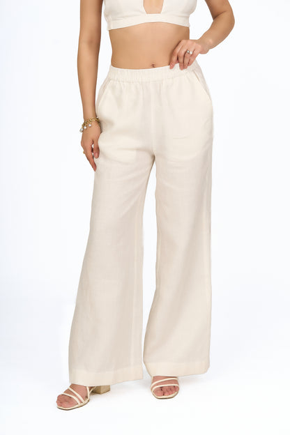 Ivory Elasticated Linen Trousers