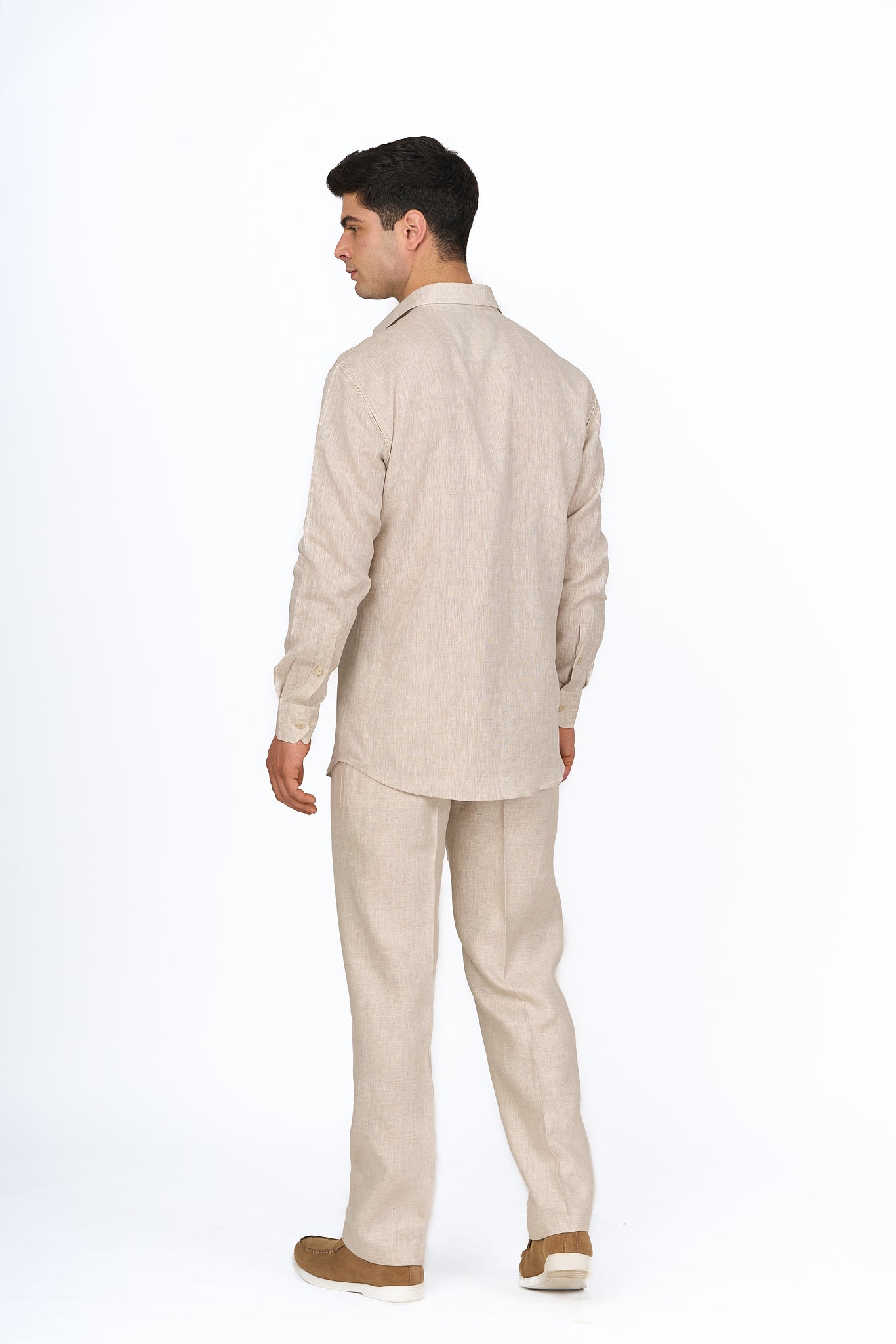 Beige Linen Embroidered Shirt