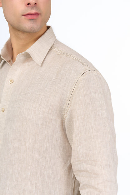 Beige Linen Embroidered Shirt