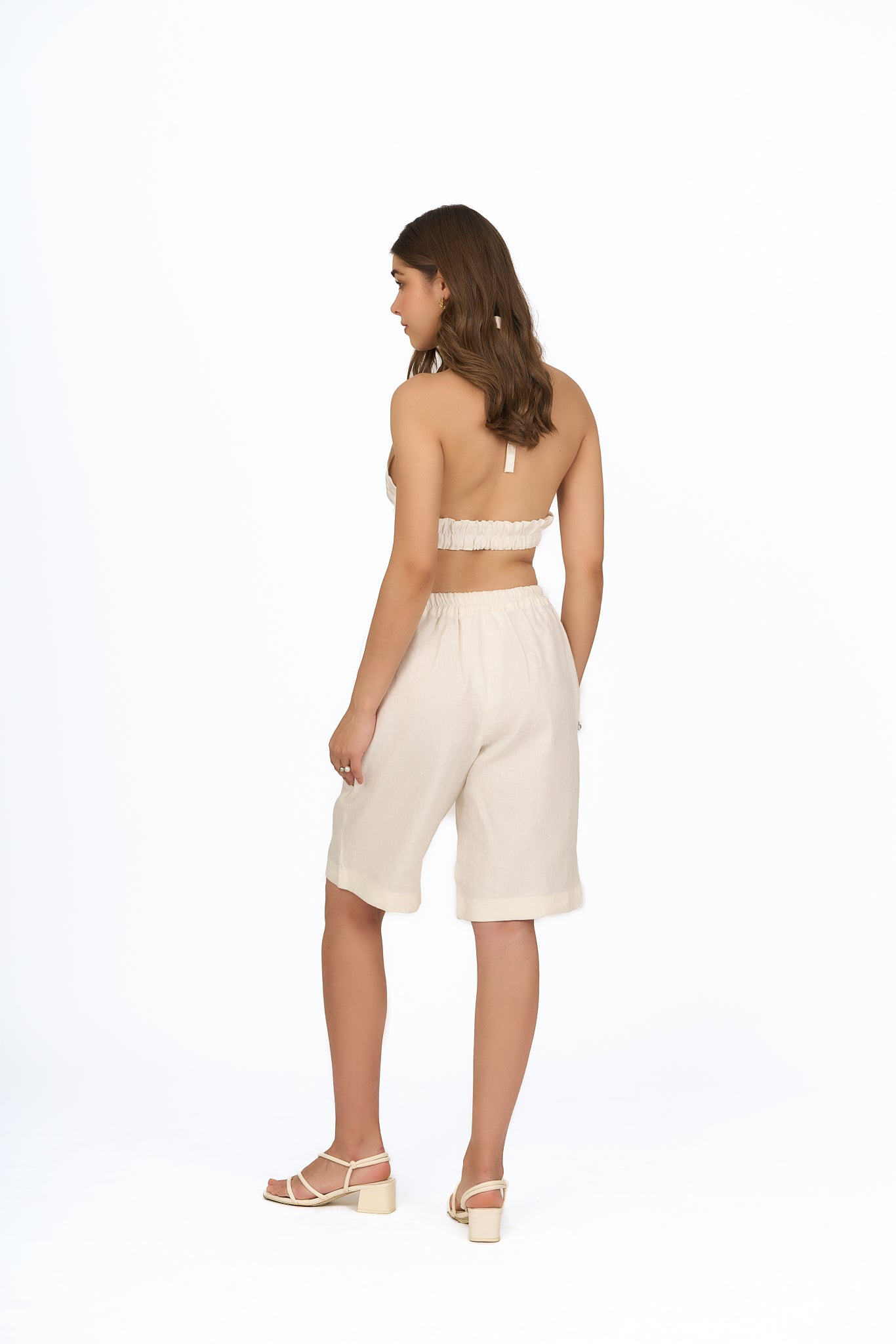 Ivory Drawstring Linen Shorts