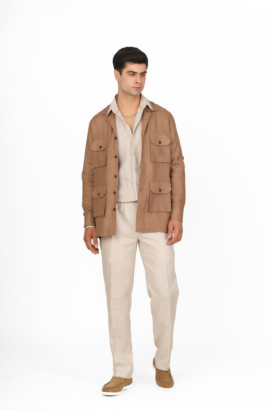 Camel Linen Utility Overshirt